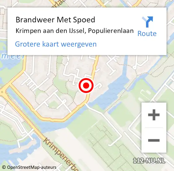 Locatie op kaart van de 112 melding: Brandweer Met Spoed Naar Krimpen aan den IJssel, Populierenlaan op 18 december 2023 16:16