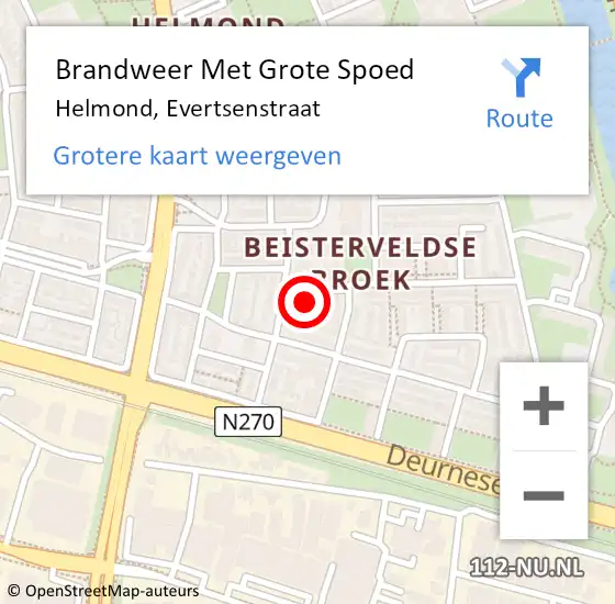 Locatie op kaart van de 112 melding: Brandweer Met Grote Spoed Naar Helmond, Evertsenstraat op 18 december 2023 16:29