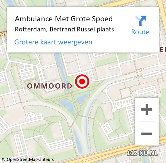 Locatie op kaart van de 112 melding: Ambulance Met Grote Spoed Naar Rotterdam, Bertrand Russellplaats op 18 december 2023 16:56