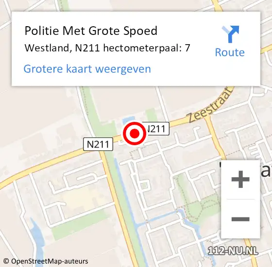 Locatie op kaart van de 112 melding: Politie Met Grote Spoed Naar Westland, N211 hectometerpaal: 7 op 18 december 2023 17:01