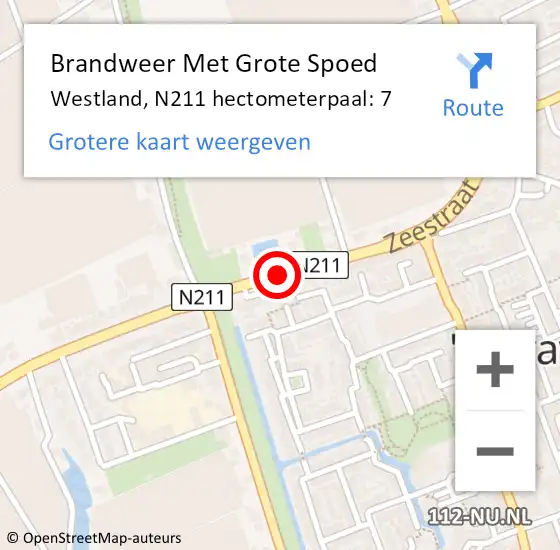 Locatie op kaart van de 112 melding: Brandweer Met Grote Spoed Naar Westland, N211 hectometerpaal: 7 op 18 december 2023 17:02