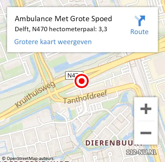 Locatie op kaart van de 112 melding: Ambulance Met Grote Spoed Naar Delft, N470 hectometerpaal: 3,3 op 18 december 2023 17:27