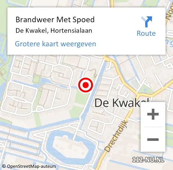 Locatie op kaart van de 112 melding: Brandweer Met Spoed Naar De Kwakel, Hortensialaan op 18 december 2023 17:41