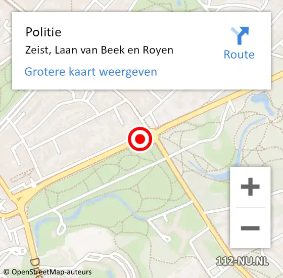 Locatie op kaart van de 112 melding: Politie Zeist, Laan van Beek en Royen op 18 december 2023 17:47