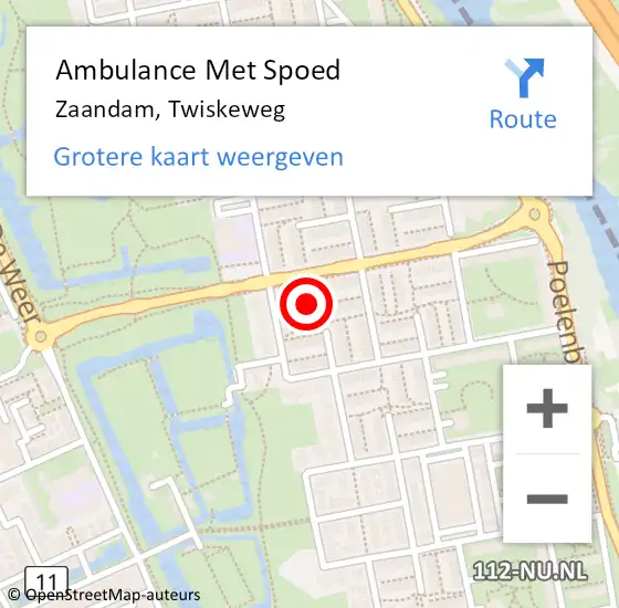 Locatie op kaart van de 112 melding: Ambulance Met Spoed Naar Zaandam, Twiskeweg op 18 december 2023 17:50