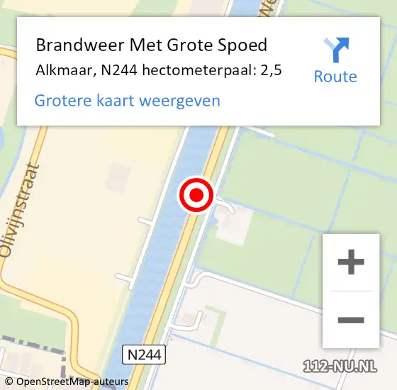Locatie op kaart van de 112 melding: Brandweer Met Grote Spoed Naar Alkmaar, N244 hectometerpaal: 2,5 op 18 december 2023 17:56
