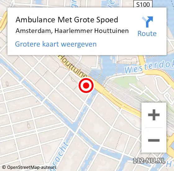 Locatie op kaart van de 112 melding: Ambulance Met Grote Spoed Naar Amsterdam, Haarlemmer Houttuinen op 18 december 2023 17:56