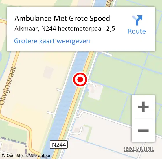 Locatie op kaart van de 112 melding: Ambulance Met Grote Spoed Naar Alkmaar, N244 hectometerpaal: 2,5 op 18 december 2023 17:58