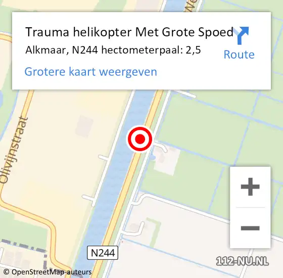 Locatie op kaart van de 112 melding: Trauma helikopter Met Grote Spoed Naar Alkmaar, N244 hectometerpaal: 2,5 op 18 december 2023 17:59