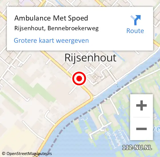 Locatie op kaart van de 112 melding: Ambulance Met Spoed Naar Rijsenhout, Bennebroekerweg op 18 december 2023 18:10