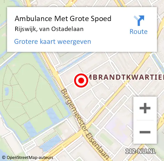 Locatie op kaart van de 112 melding: Ambulance Met Grote Spoed Naar Rijswijk, van Ostadelaan op 18 december 2023 18:39