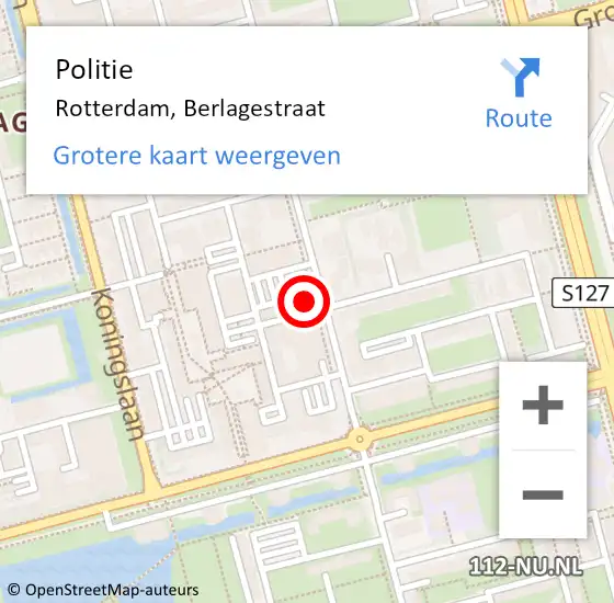 Locatie op kaart van de 112 melding: Politie Rotterdam, Berlagestraat op 18 december 2023 18:55