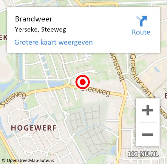 Locatie op kaart van de 112 melding: Brandweer Yerseke, Steeweg op 18 december 2023 19:27