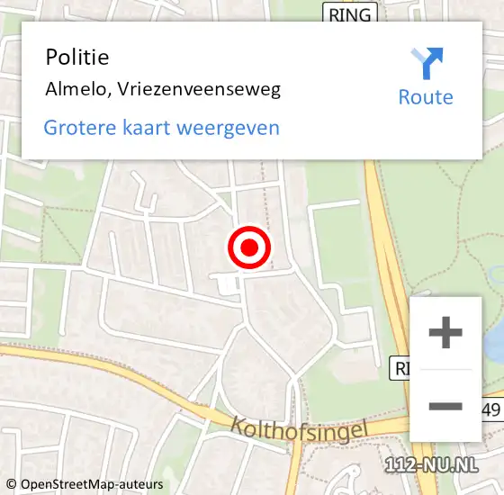 Locatie op kaart van de 112 melding: Politie Almelo, Vriezenveenseweg op 18 december 2023 19:39