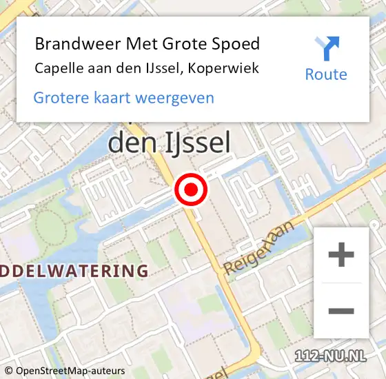 Locatie op kaart van de 112 melding: Brandweer Met Grote Spoed Naar Capelle aan den IJssel, Koperwiek op 18 december 2023 19:50