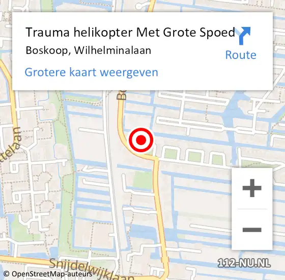 Locatie op kaart van de 112 melding: Trauma helikopter Met Grote Spoed Naar Boskoop, Wilhelminalaan op 18 december 2023 20:16