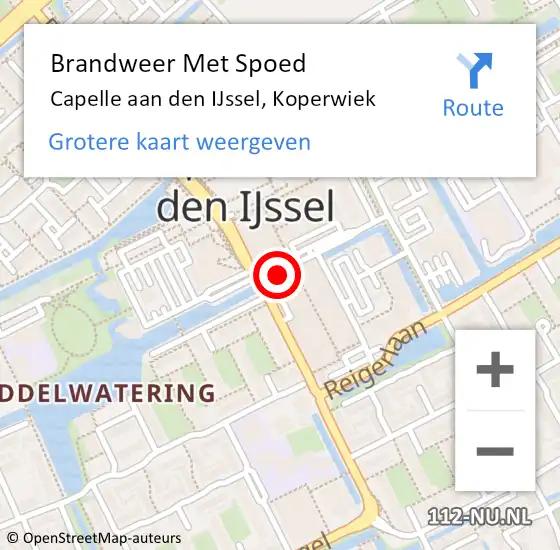 Locatie op kaart van de 112 melding: Brandweer Met Spoed Naar Capelle aan den IJssel, Koperwiek op 18 december 2023 20:17