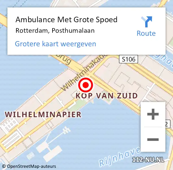 Locatie op kaart van de 112 melding: Ambulance Met Grote Spoed Naar Rotterdam, Posthumalaan op 18 december 2023 20:44