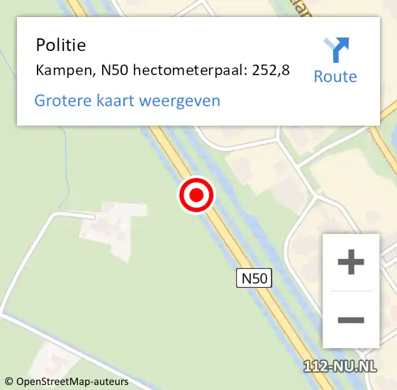 Locatie op kaart van de 112 melding: Politie Kampen, N50 hectometerpaal: 252,8 op 19 december 2023 00:59