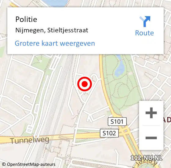 Locatie op kaart van de 112 melding: Politie Nijmegen, Stieltjesstraat op 19 december 2023 05:44
