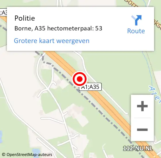 Locatie op kaart van de 112 melding: Politie Borne, A35 hectometerpaal: 53 op 19 december 2023 07:32