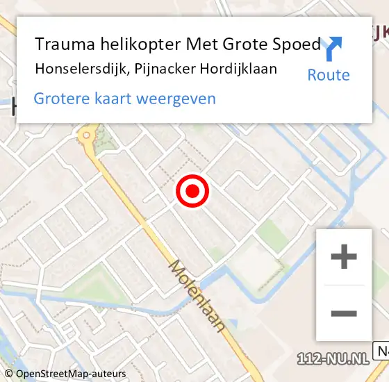 Locatie op kaart van de 112 melding: Trauma helikopter Met Grote Spoed Naar Honselersdijk, Pijnacker Hordijklaan op 19 december 2023 07:41