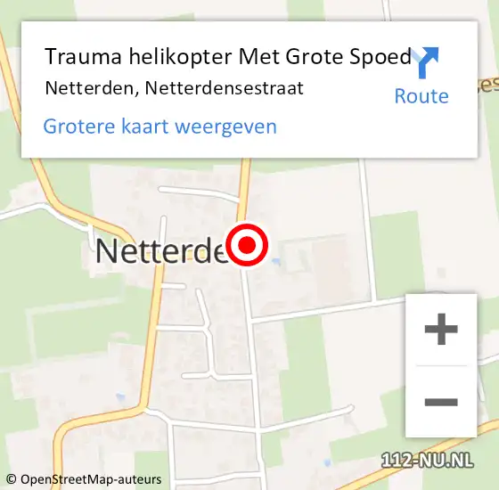 Locatie op kaart van de 112 melding: Trauma helikopter Met Grote Spoed Naar Netterden, Netterdensestraat op 19 december 2023 07:46