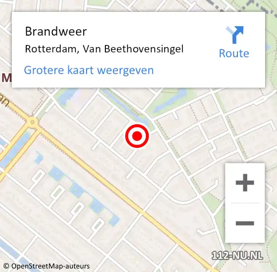 Locatie op kaart van de 112 melding: Brandweer Rotterdam, Van Beethovensingel op 19 december 2023 08:43