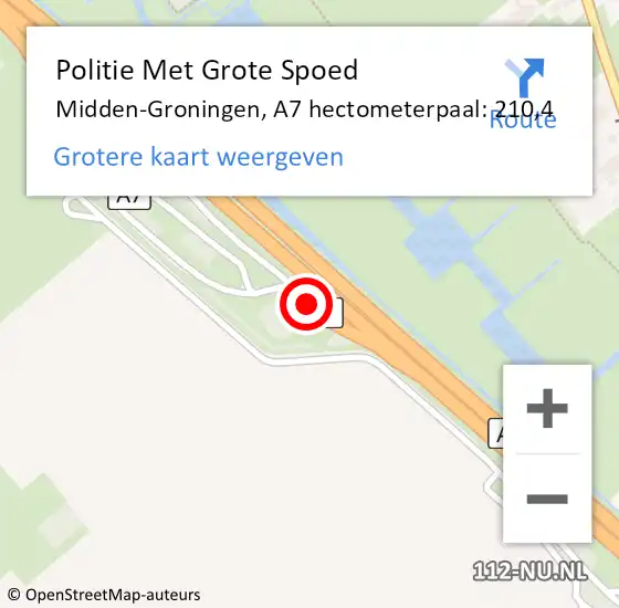 Locatie op kaart van de 112 melding: Politie Met Grote Spoed Naar Midden-Groningen, A7 hectometerpaal: 210,4 op 19 december 2023 08:48