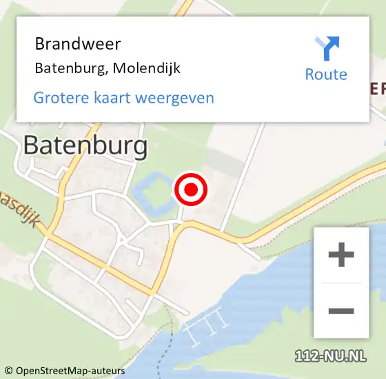 Locatie op kaart van de 112 melding: Brandweer Batenburg, Molendijk op 19 december 2023 08:59