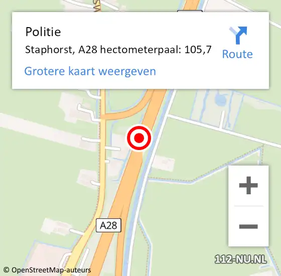 Locatie op kaart van de 112 melding: Politie Staphorst, A28 hectometerpaal: 105,7 op 19 december 2023 09:00