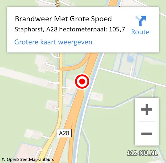 Locatie op kaart van de 112 melding: Brandweer Met Grote Spoed Naar Staphorst, A28 hectometerpaal: 105,7 op 19 december 2023 09:05