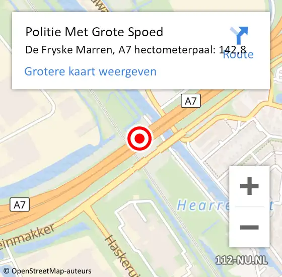 Locatie op kaart van de 112 melding: Politie Met Grote Spoed Naar De Fryske Marren, A7 hectometerpaal: 142,8 op 19 december 2023 09:21