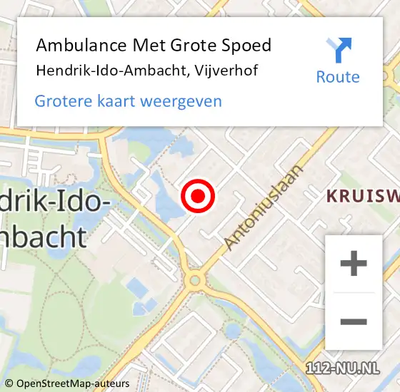 Locatie op kaart van de 112 melding: Ambulance Met Grote Spoed Naar Hendrik-Ido-Ambacht, Vijverhof op 19 december 2023 09:44