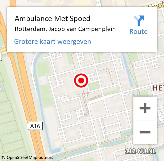 Locatie op kaart van de 112 melding: Ambulance Met Spoed Naar Rotterdam, Jacob van Campenplein op 19 december 2023 10:14
