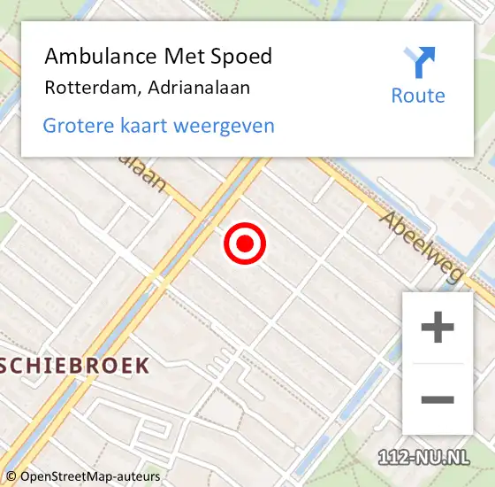 Locatie op kaart van de 112 melding: Ambulance Met Spoed Naar Rotterdam, Adrianalaan op 19 december 2023 10:26