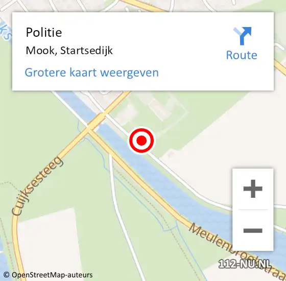 Locatie op kaart van de 112 melding: Politie Mook, Startsedijk op 19 december 2023 10:49