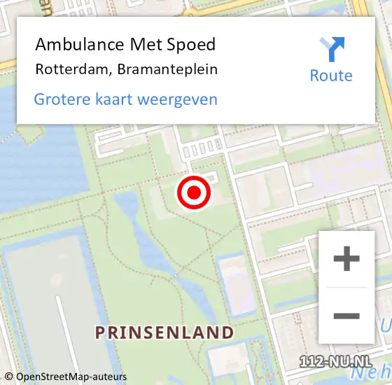 Locatie op kaart van de 112 melding: Ambulance Met Spoed Naar Rotterdam, Bramanteplein op 19 december 2023 11:23