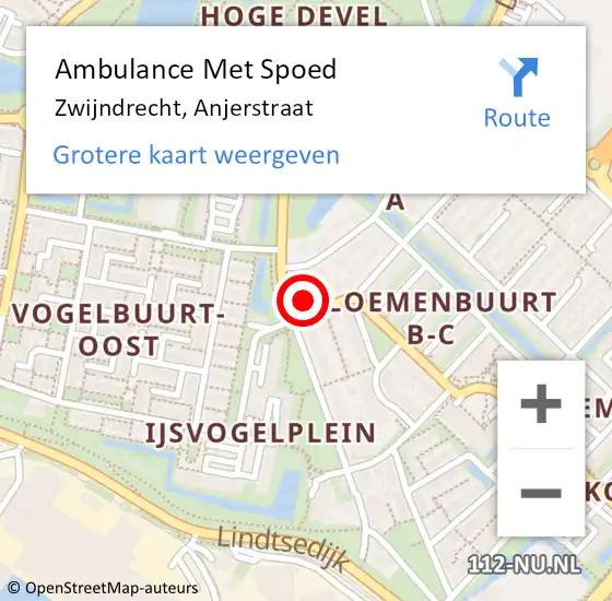 Locatie op kaart van de 112 melding: Ambulance Met Spoed Naar Zwijndrecht, Anjerstraat op 19 december 2023 11:36