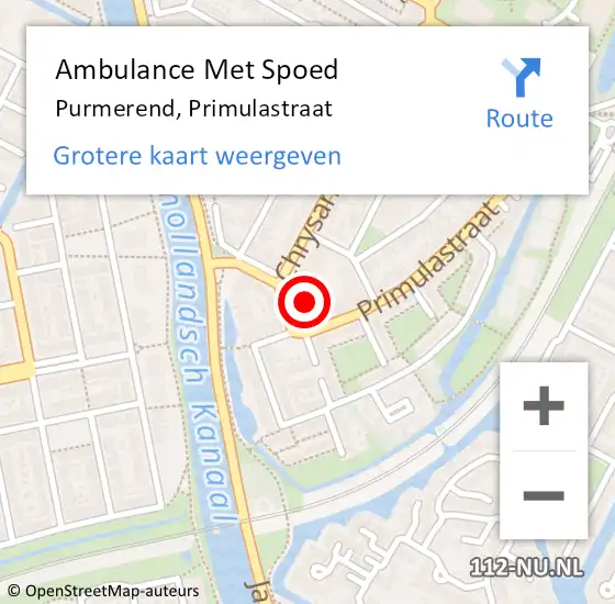 Locatie op kaart van de 112 melding: Ambulance Met Spoed Naar Purmerend, Primulastraat op 19 december 2023 11:59