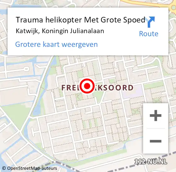 Locatie op kaart van de 112 melding: Trauma helikopter Met Grote Spoed Naar Katwijk, Koningin Julianalaan op 19 december 2023 13:35