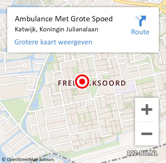 Locatie op kaart van de 112 melding: Ambulance Met Grote Spoed Naar Katwijk, Koningin Julianalaan op 19 december 2023 13:39