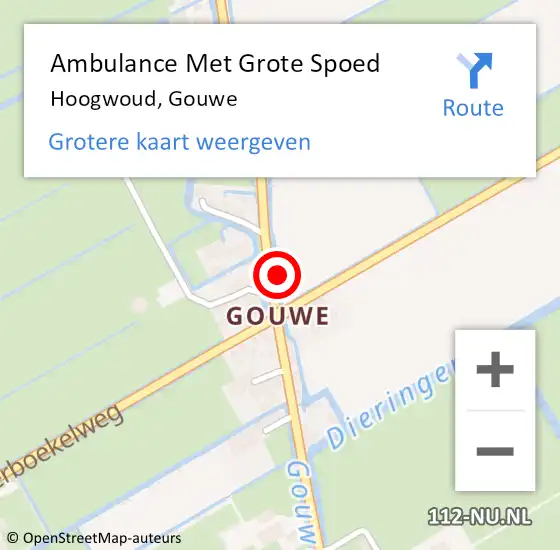 Locatie op kaart van de 112 melding: Ambulance Met Grote Spoed Naar Hoogwoud, Gouwe op 19 december 2023 13:50
