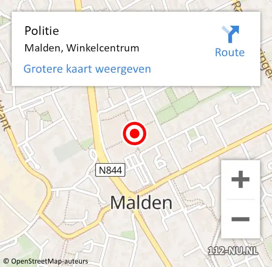 Locatie op kaart van de 112 melding: Politie Malden, Winkelcentrum op 19 december 2023 14:43