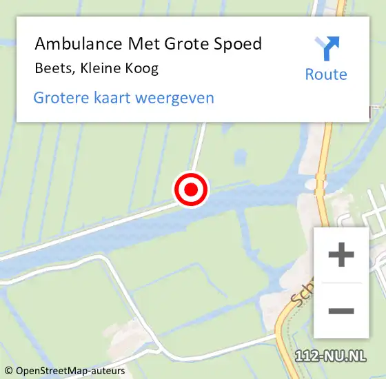 Locatie op kaart van de 112 melding: Ambulance Met Grote Spoed Naar Beets, Kleine Koog op 19 december 2023 14:49