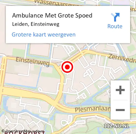 Locatie op kaart van de 112 melding: Ambulance Met Grote Spoed Naar Leiden, Einsteinweg op 19 december 2023 15:27