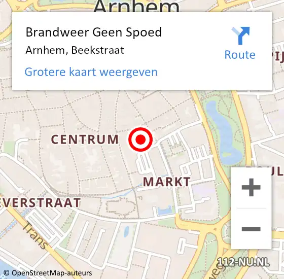 Locatie op kaart van de 112 melding: Brandweer Geen Spoed Naar Arnhem, Beekstraat op 19 december 2023 16:49