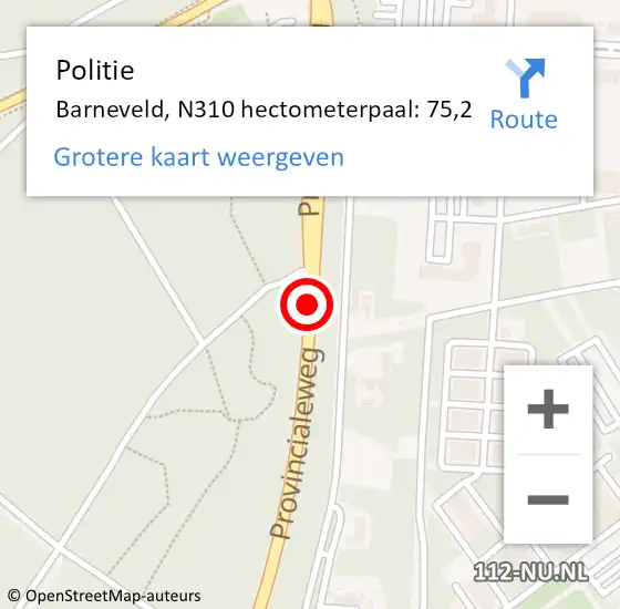 Locatie op kaart van de 112 melding: Politie Barneveld, N310 hectometerpaal: 75,2 op 19 december 2023 17:12