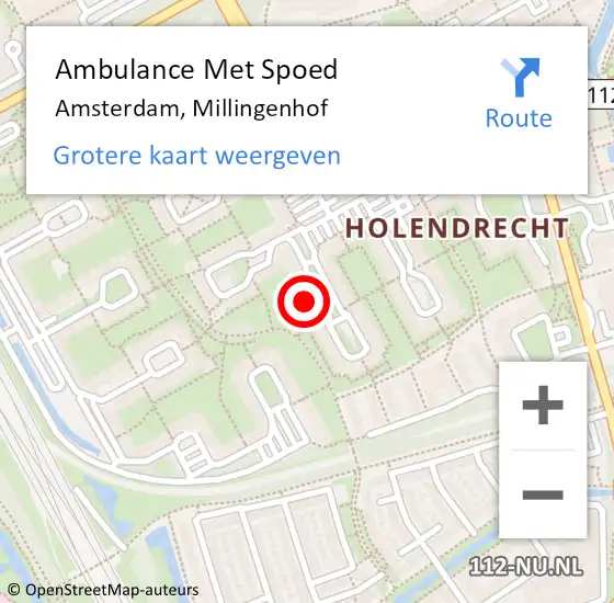 Locatie op kaart van de 112 melding: Ambulance Met Spoed Naar Amsterdam, Millingenhof op 19 december 2023 17:20