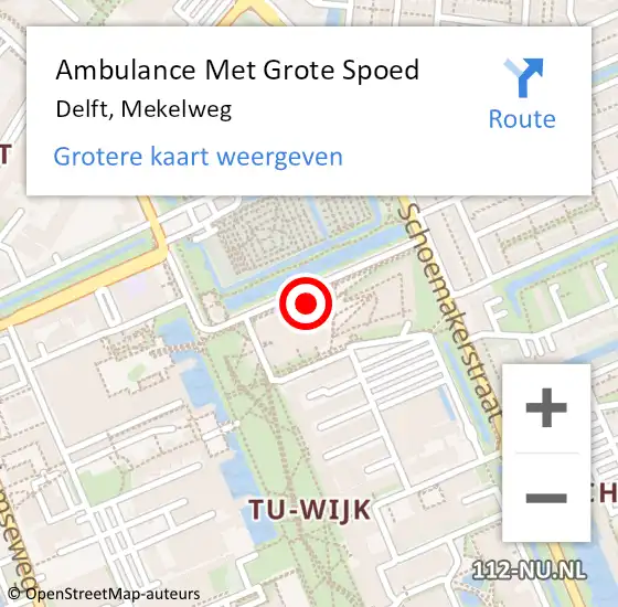 Locatie op kaart van de 112 melding: Ambulance Met Grote Spoed Naar Delft, Mekelweg op 19 december 2023 18:13